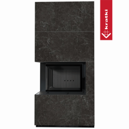 Каминокомплект Kratki PRO FLOKI NATURALI NERO GRECO, угловое стекло слева (Чёрная футеровка)
